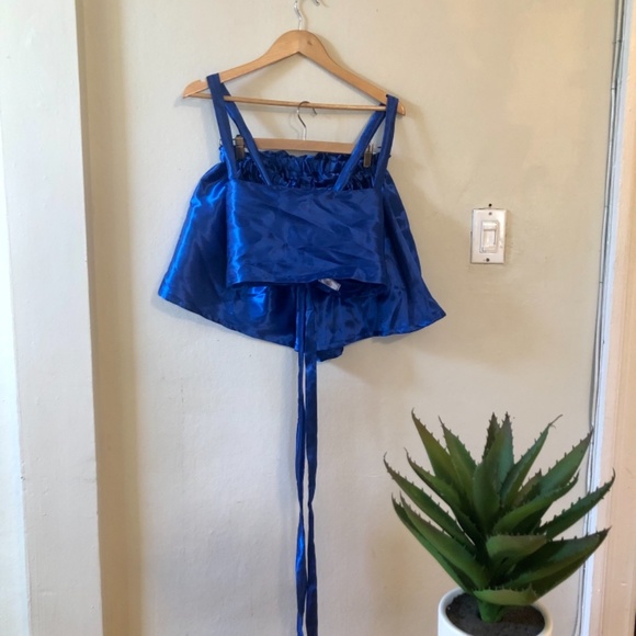 Luxe Two Piece Silk Pyjama Lounge Set, Royal Blue - Picture 2 of 5